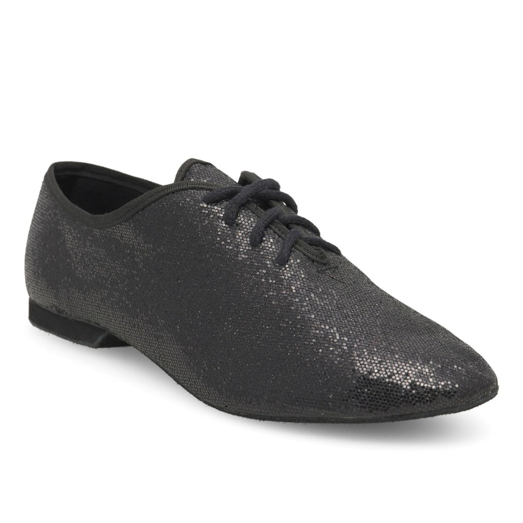Schwarze JZE79 So Danca Jazzschuhe von Rumpf, glitzernde Schnürung, niedriger Absatz, glänzendes Obermaterial, Seitenansicht.